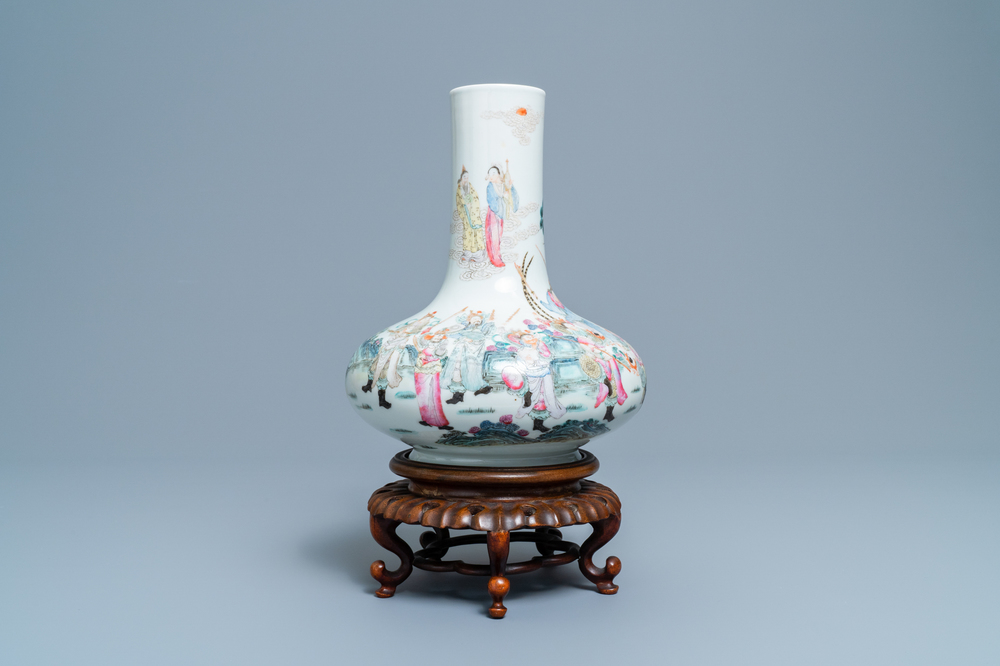 A fine Chinese famille rose bottle vase with immortals, Qianlong mark, Republic