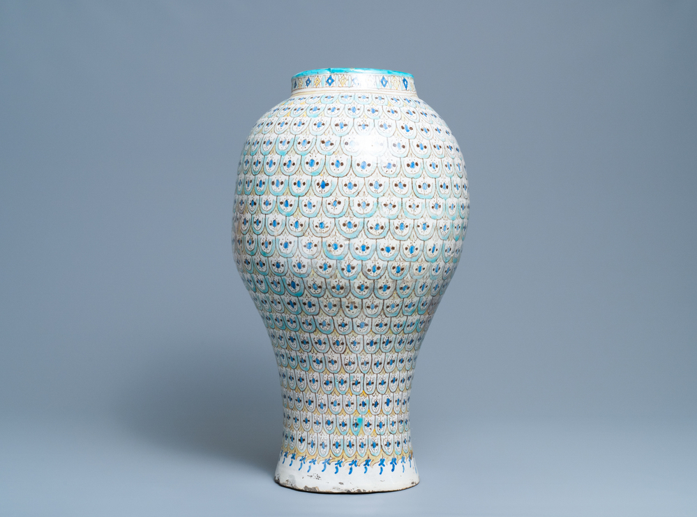 A large polychrome pottery vase, Morocco or Tunesia, ca. 1900