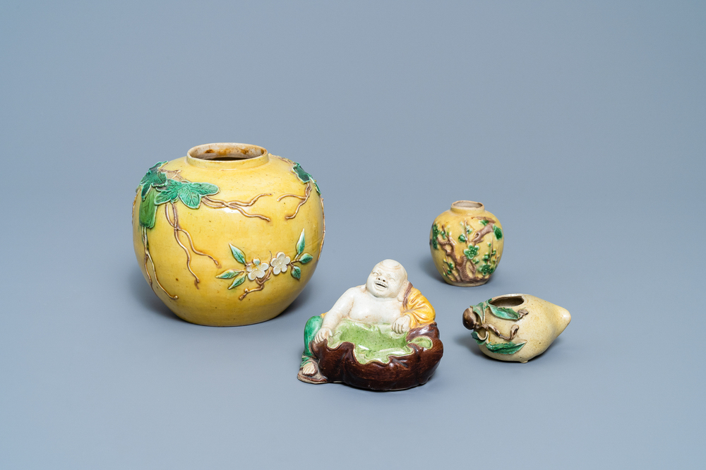 Four Chinese verte biscuit wares, 19/20th C.