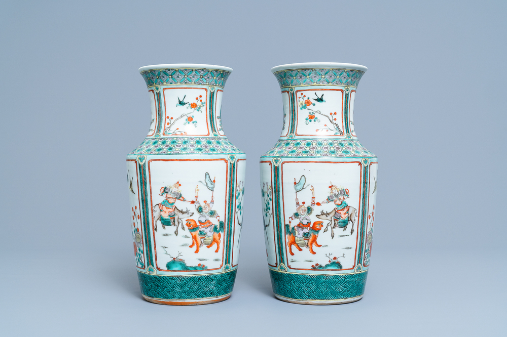 A pair of Chinese famille verte vases, 19th C.