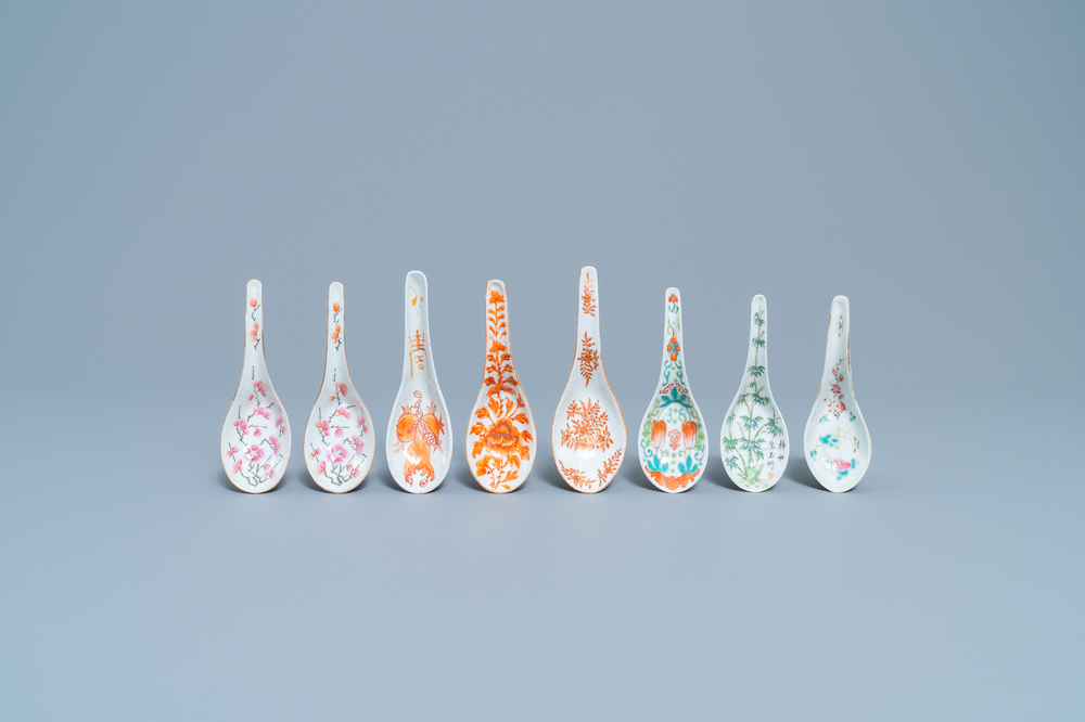 Eight Chinese famille rose and polychrome spoons, 19/20th C.