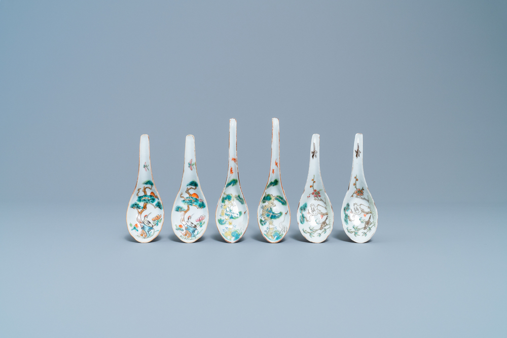 Three pairs of Chinese spoons with herons, 19th C.
