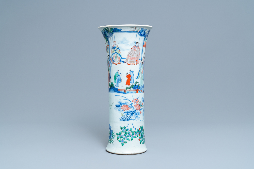 A Chinese wucai vase with figures in a landscape, Transitional period