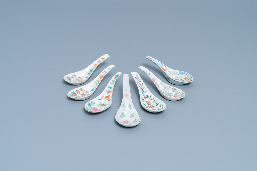 Seven Chinese famille rose spoons, 19/20th C.