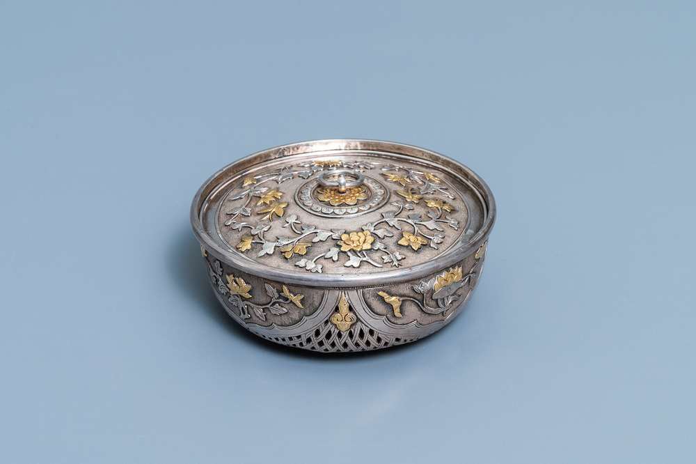 A Chinese parcel-gilt silver cricket box, Qianlong