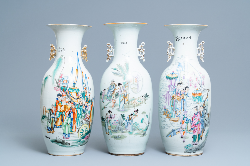 Three Chinese famille rose vases, 19/20th C.