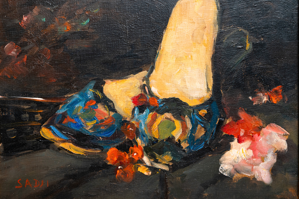 Sadji (Sha Qi, Sha Yinnian) (1914-2005): Nature morte aux mules, huile sur panneau