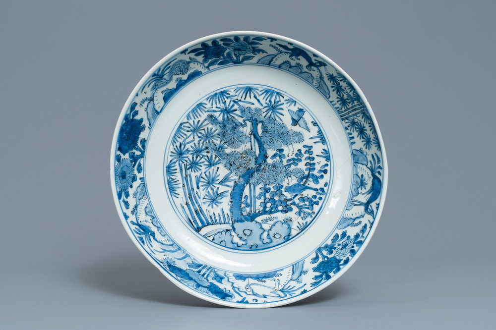 A Chinese blue and white 'Three friends of winter' dish, Jiajing