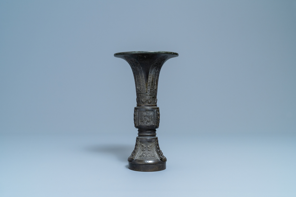 A Chinese bronze 'gu' vase, Ming