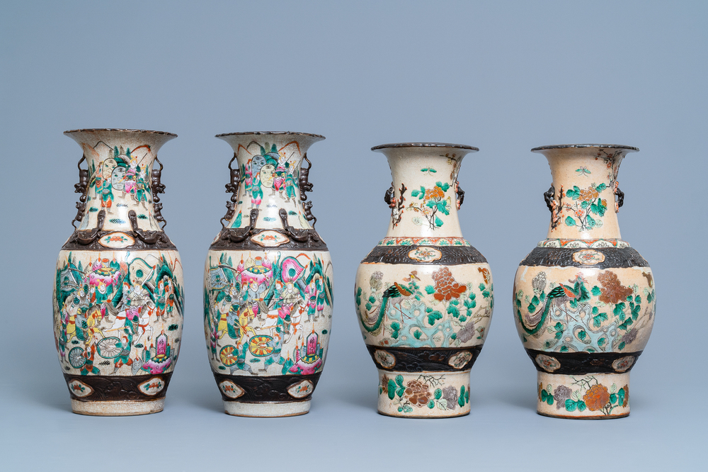 Two pairs of Chinese Nanking crackle-glazed vases, 19th C.