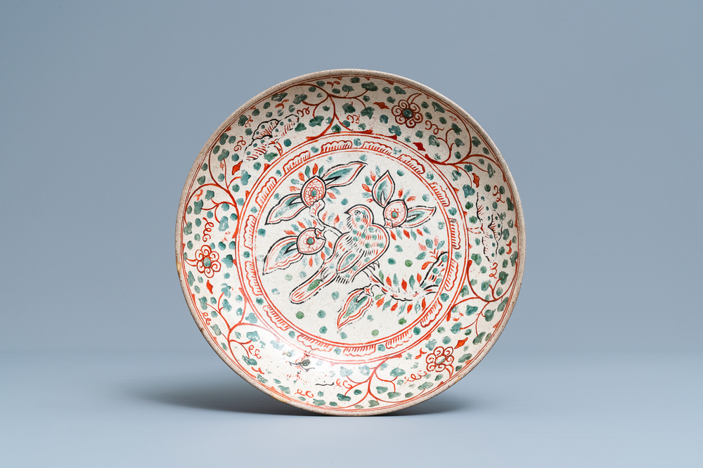An Annamese polychrome dish with a bird on a branch, Vietnam, 15/16th C.