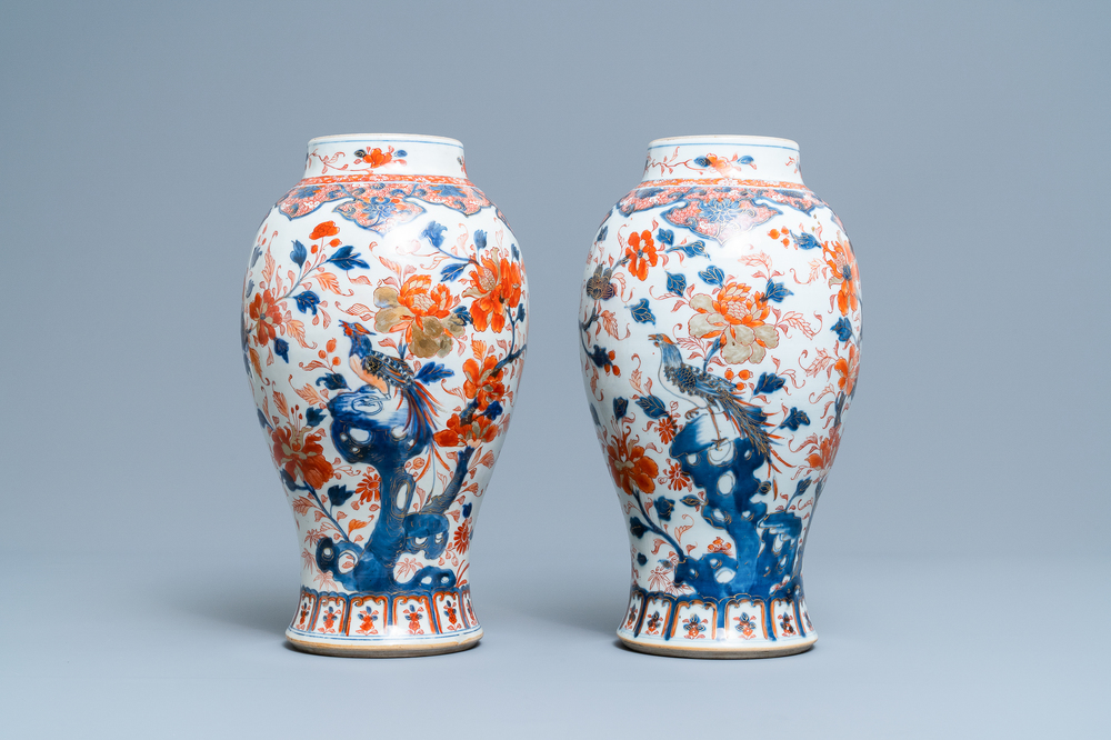 A pair of Chinese Imari-style 'pheasant' vases, Kangxi
