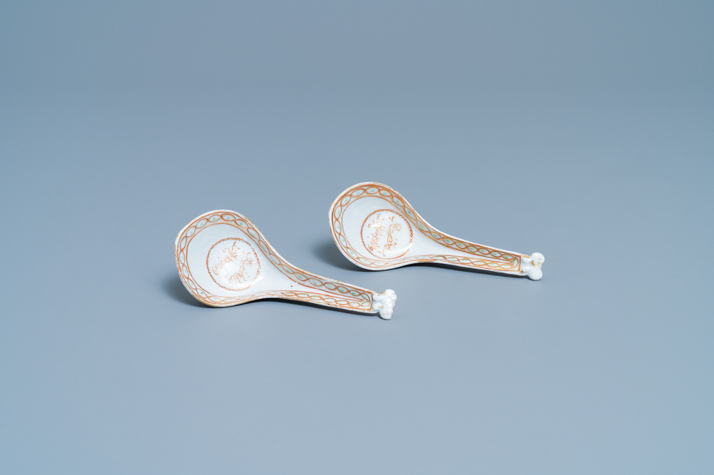 A pair of Chinese iron red and gilt spoons for the Indian market, Qianlong
