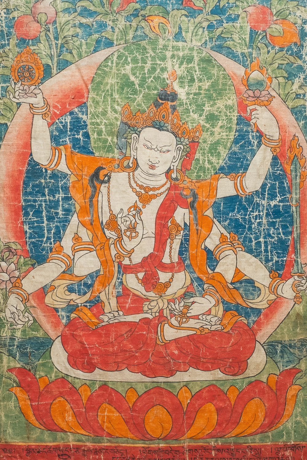 Een thangka met Vasudhara, Tibet of Nepal, 19e eeuw