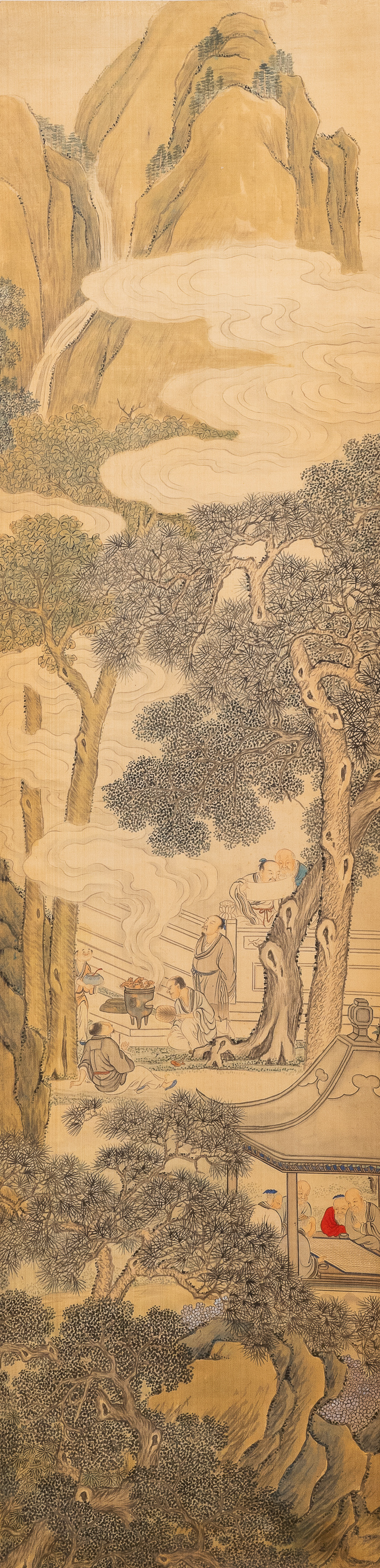 Chinese school, inkt en kleur op zijde, 18/19e eeuw: 'Geleerden en hun dienaars'