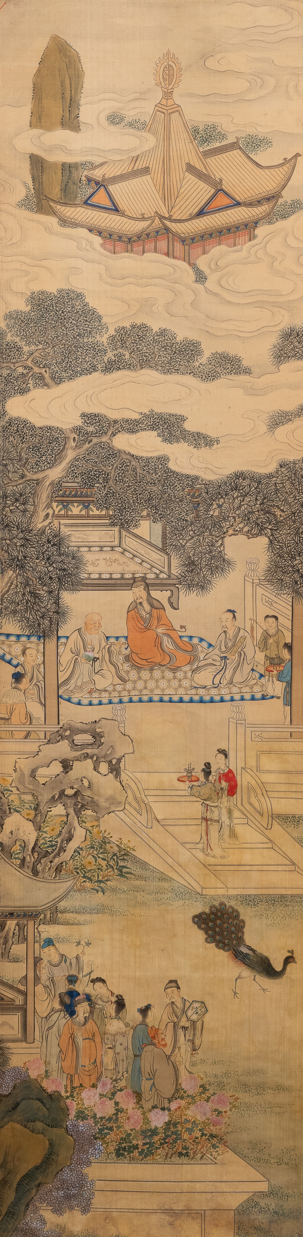 Chinese school, inkt en kleur op zijde, 18/19e eeuw: 'Figuren in een landschap'