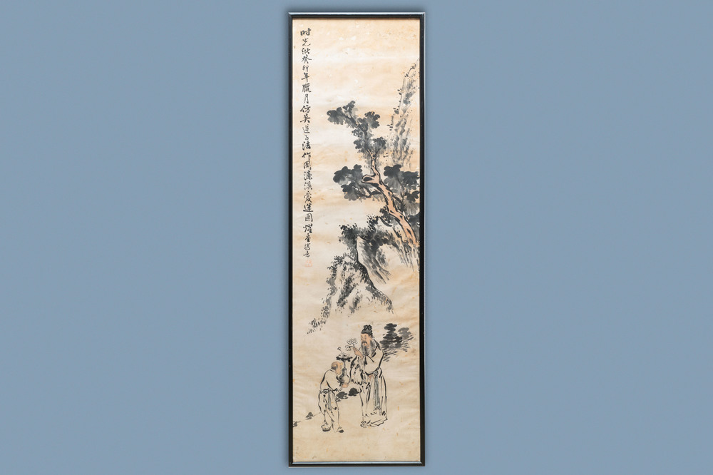 Yaotang (China, 19/20e eeuw), inkt en kleur op papier, gedat. 1903: 'De lotus van Zhou Lianxi naar Wu Daozi'