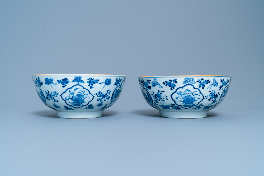 A pair of Chinese blue and white 'fishermen' bowls, Qianlong
