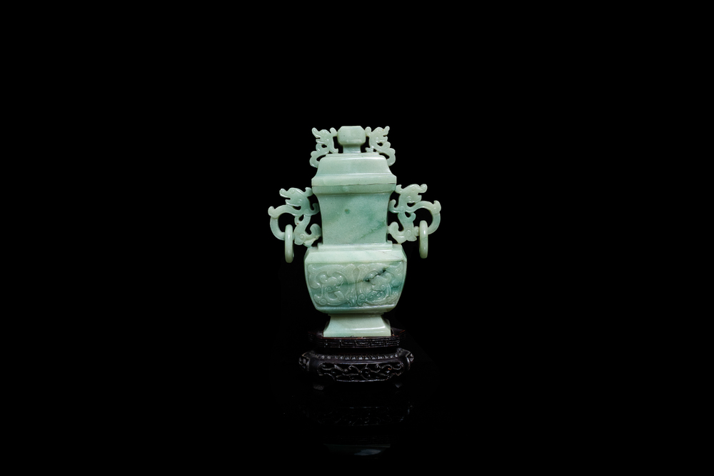 A Chinese jade vase and cover, Qing