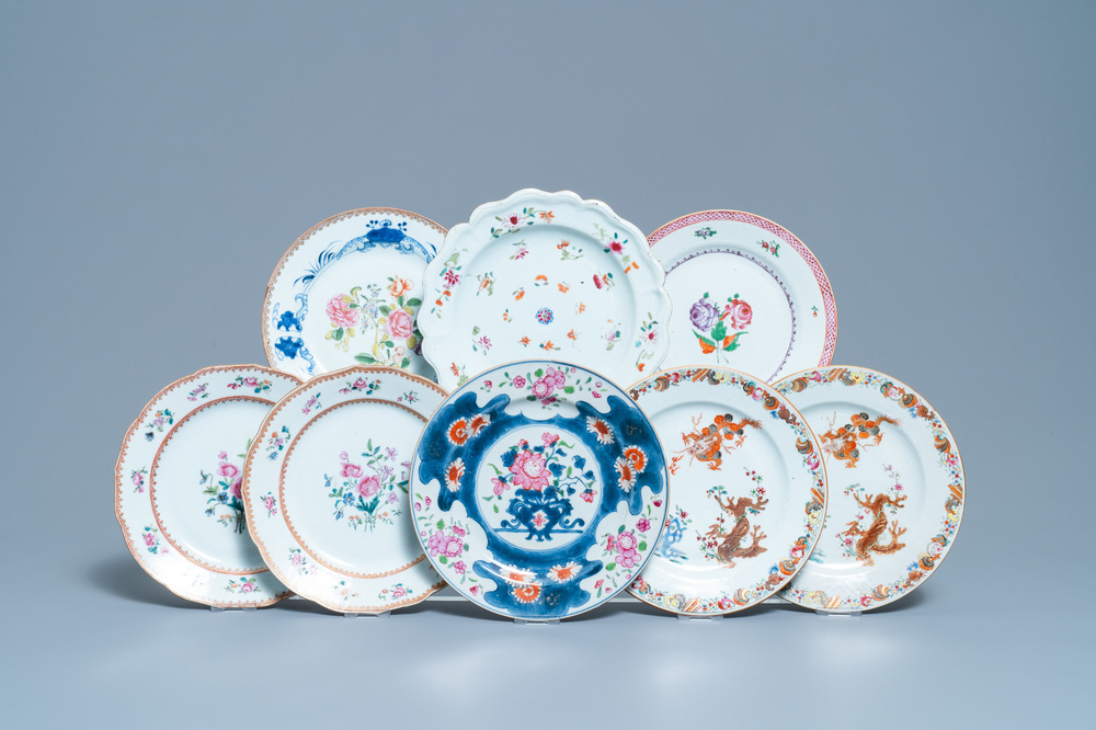 Eight Chinese famille rose plates, Qianlong