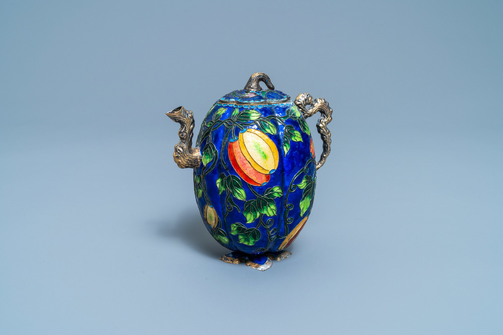 A Chinese enamelled and gilt silver teapot and cover, 19/20th C.