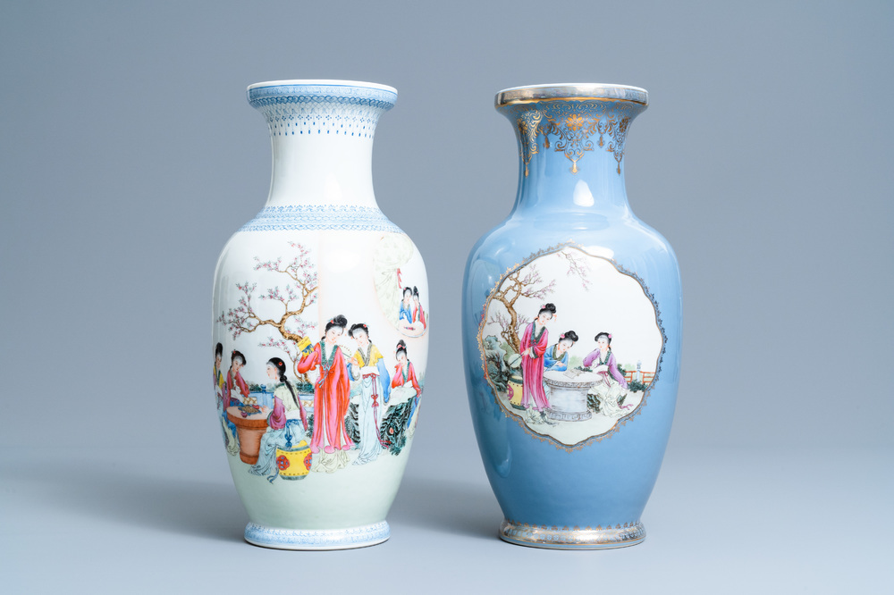 Two fine Chinese famille rose vases, Qianlong marks, Republic