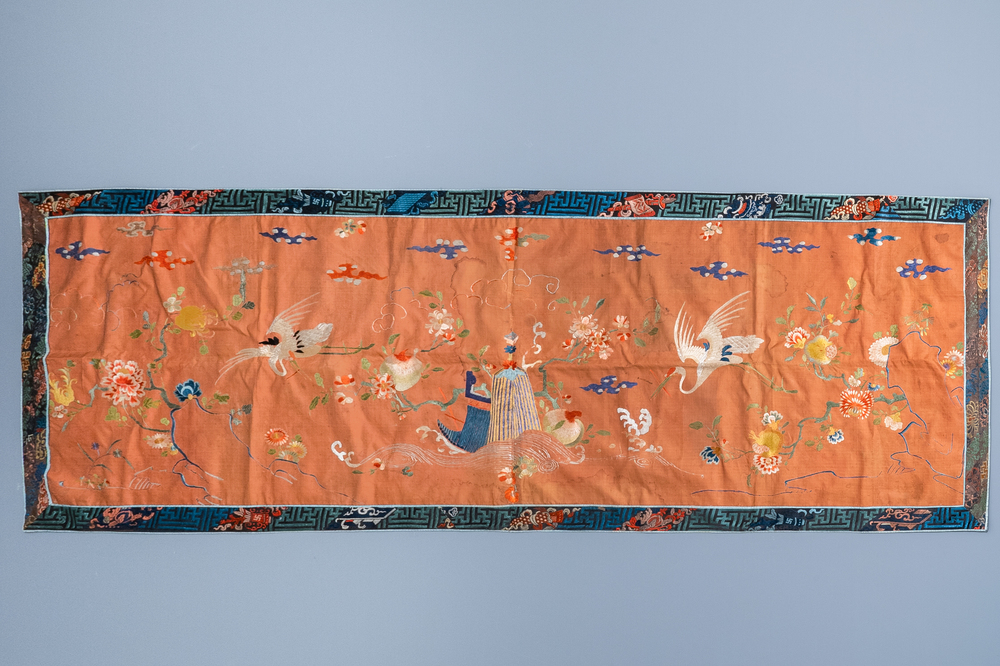 A large Chinese rectangular embroidered silk cloth, 19th C.