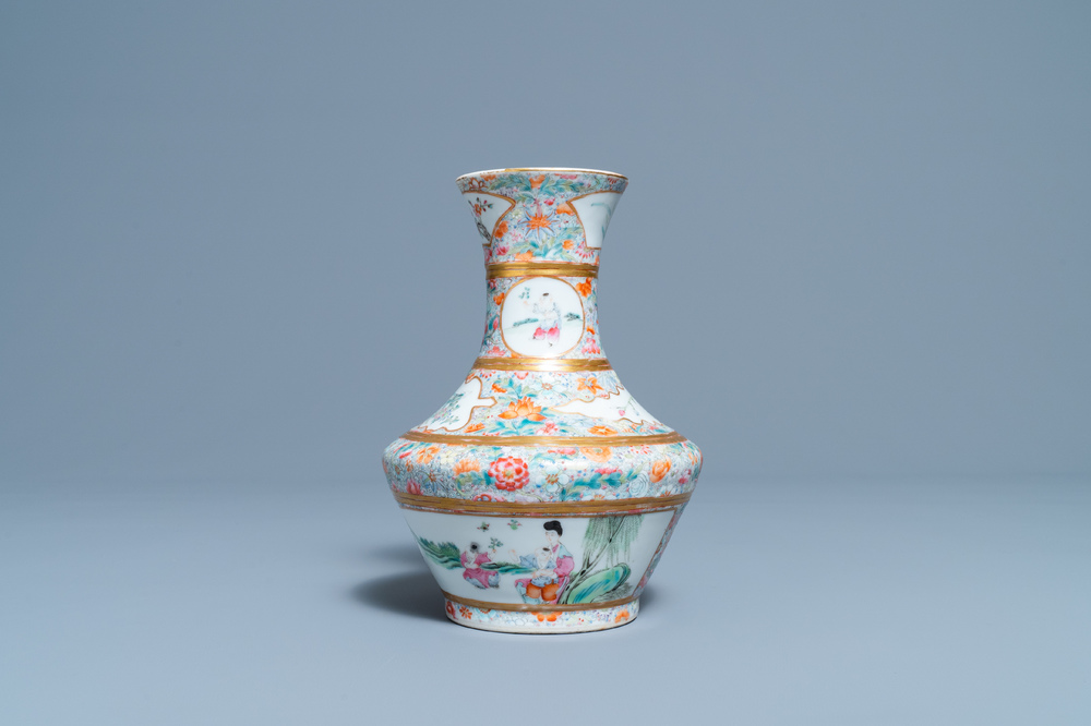 A Chinese famille rose millefleurs vase, Jingdezhen Catholic Church mark, Republic