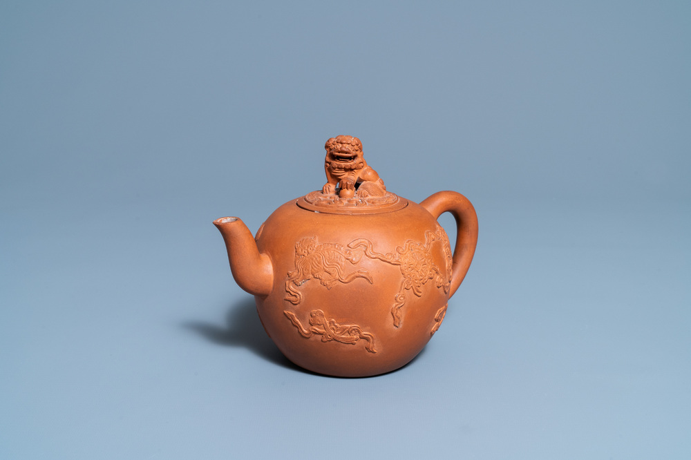 A large Chinese Yixing stoneware teapot and cover, Kangxi