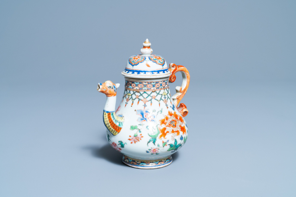 A Chinese famille rose dragon-spouted teapot and cover, Yongzheng/Qianlong
