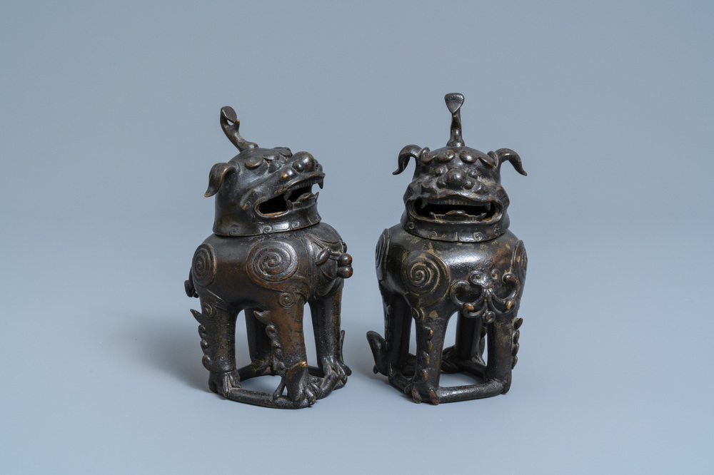 A pair of Chinese gilt-lacquered bronze Chinese 'luduan' censers, Ming