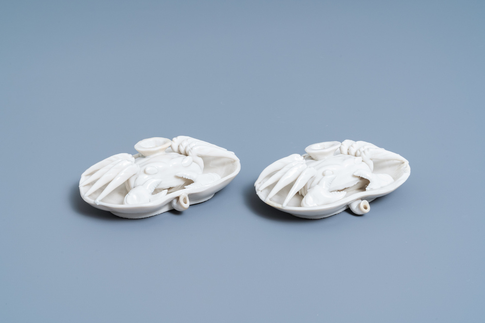 A pair of Chinese Dehua blanc de Chine crab-shaped water droppers, Kangxi