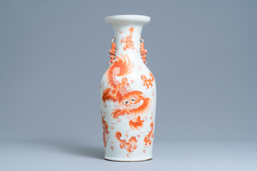 A Chinese iron red 'Buddhist lion' vase, 19th C.