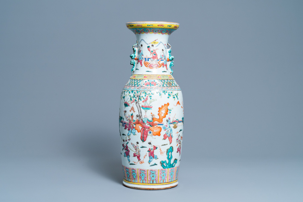A Chinese famille rose 'playing boys' vase, 19th C.