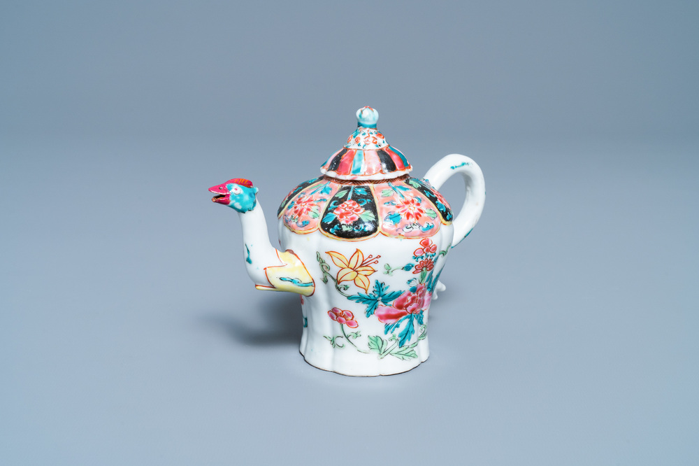 A Chinese famille rose phoenix-spouted teapot and cover, Yongzheng