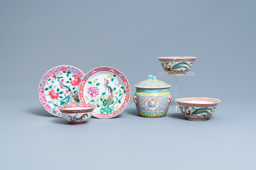 Six Chinese famille rose wares for the Straits or Peranakan market, 19th C.