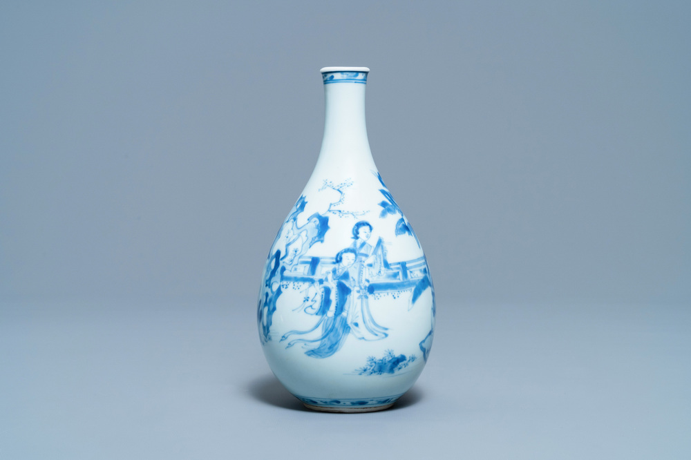 A Chinese blue and white pear-shaped bottle vase, Kangxi