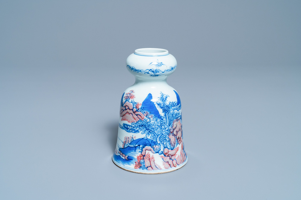 A Chinese blue, white and copper red vase, 19/20th C.