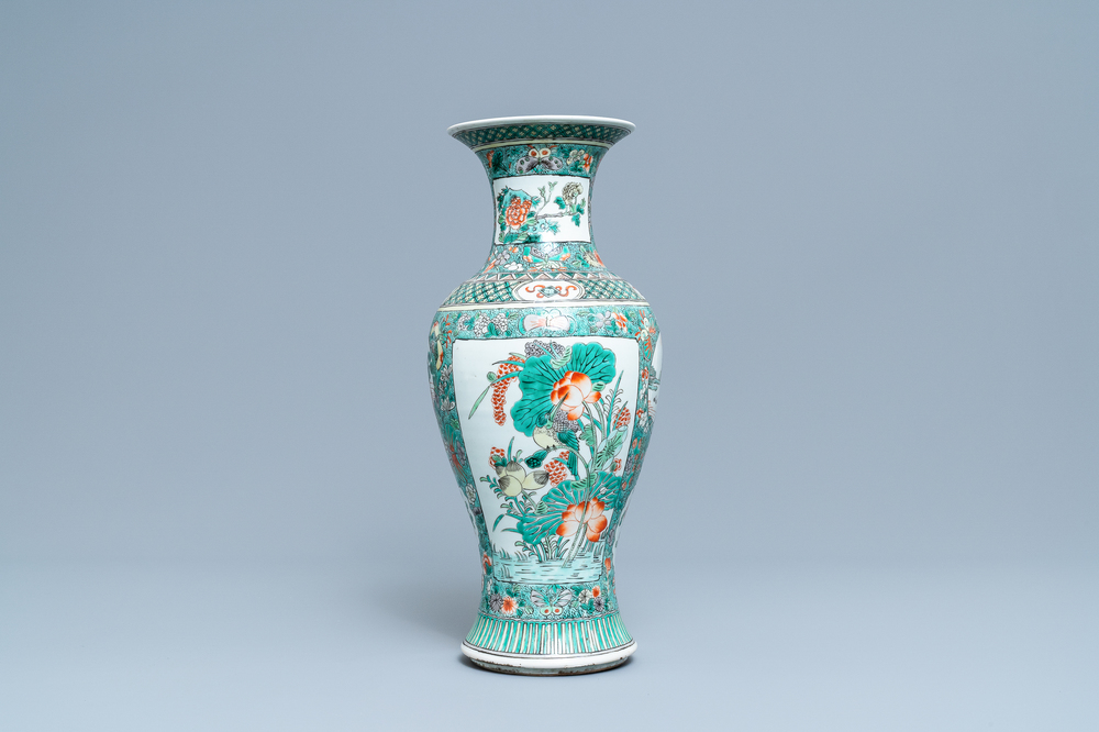 A Chinese famille verte vase, 19th C.