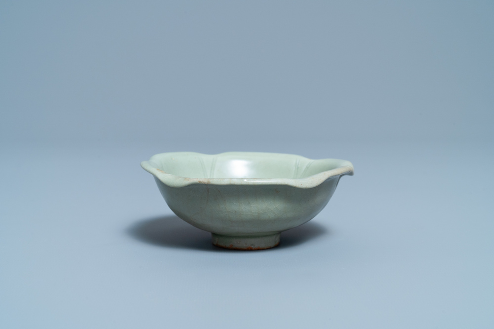 A Chinese Longquan celadon 'turtle in lotus flower' bowl, Song/Yuan