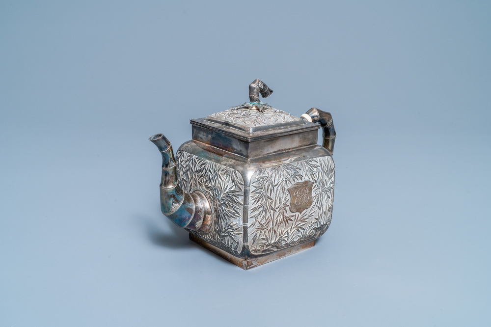 A large Chinese silver teapot and cover, 19th C.