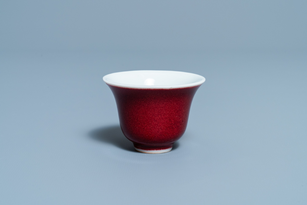 A Chinese monochrome sang de boeuf-glazed wine cup, 19/20th C.