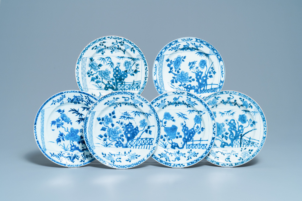 Six Chinese blue and white dishes, Yongzheng/Qianlong