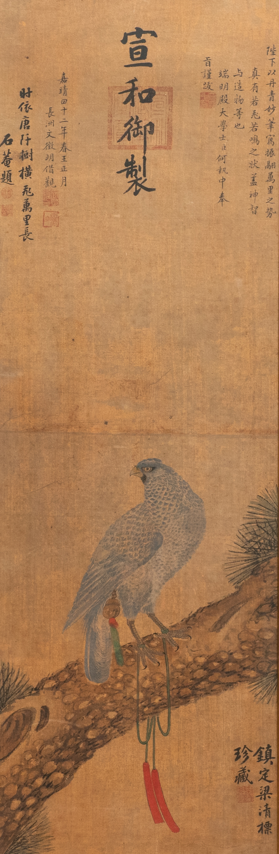 Chinese school, ink and colours on silk, 17/18th C.: 'A hunting falcon'