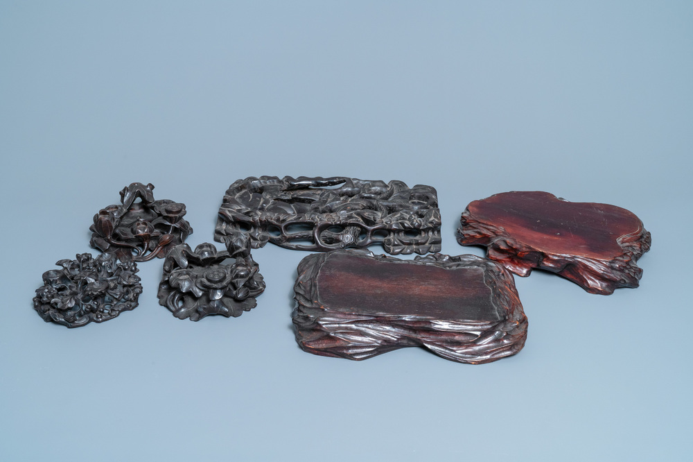 Six Chinese naturalistically carved wooden stands, 19/20th C.
