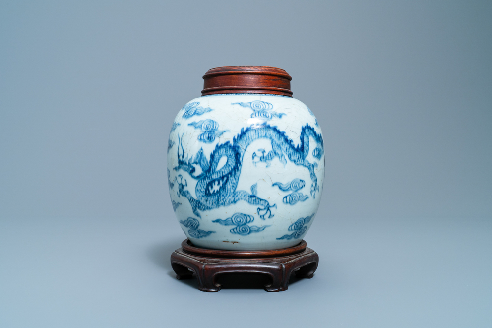 A Chinese blue and white 'dragon and phoenix' ginger jar, Yongzheng