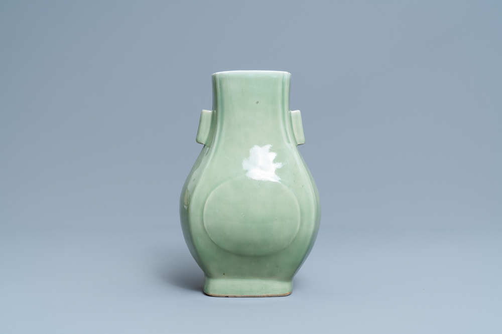 A Chinese celadon-glazed 'fanghu' vase, Qianlong mark and of the period