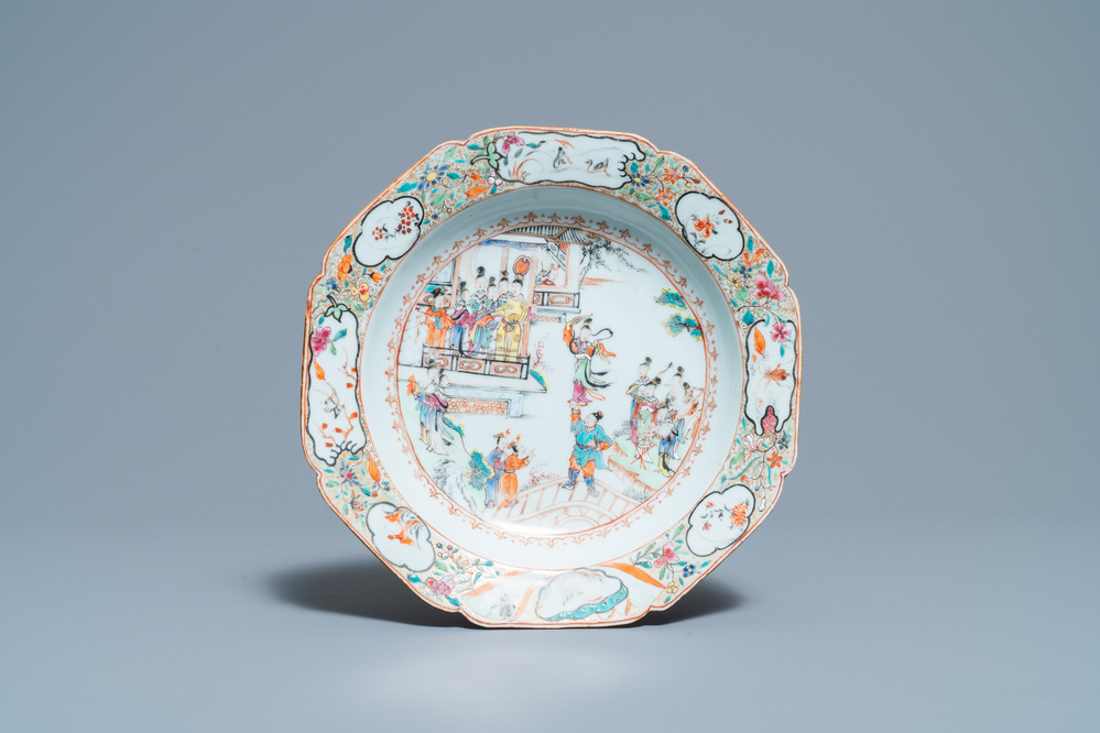 A Chinese famille rose 'Mandarin' plate, Qianlong