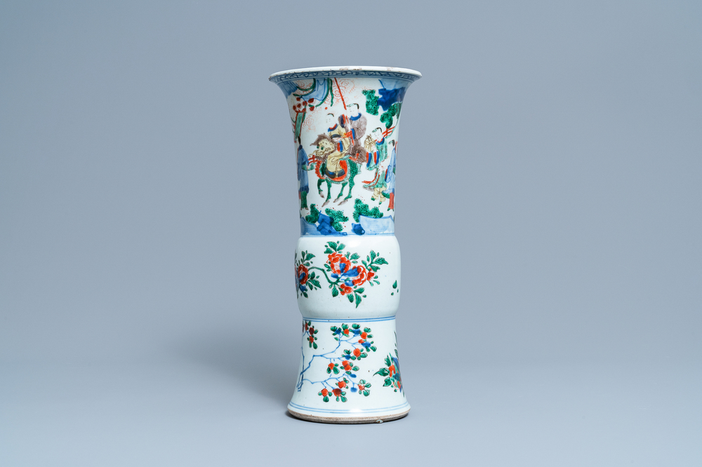 A Chinese wucai 'gu' vase with narrative design, Shunzhi