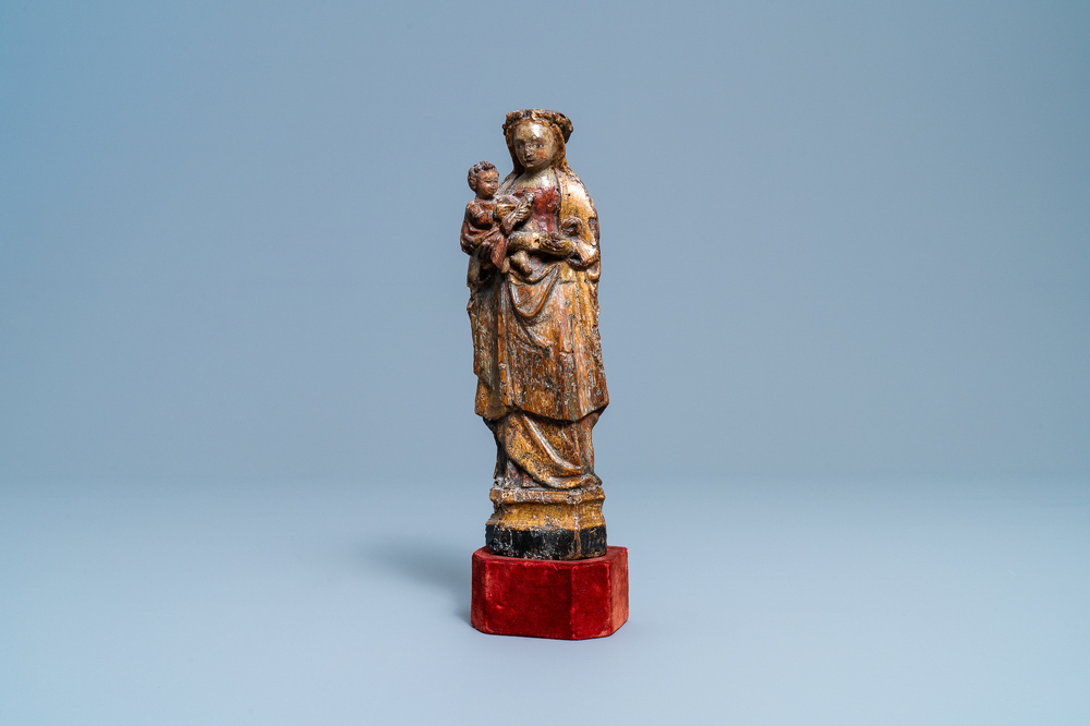 A polychromed and gilded wooden figure of a Madonna with child, so called 'Poup&eacute;e de Malines', ca. 1600